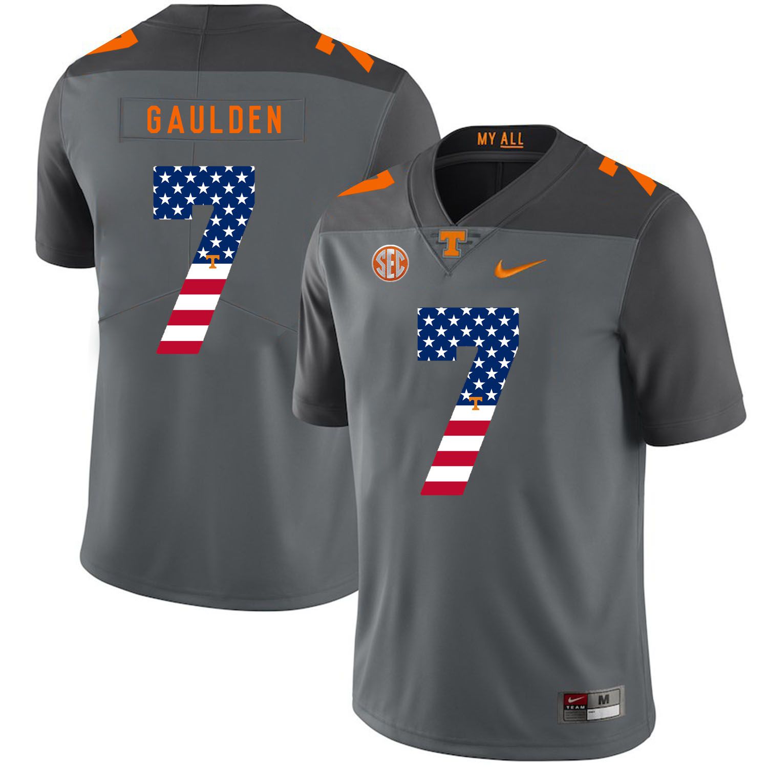 Men Tennessee Volunteers #7 Gaulden Grey Flag Customized NCAA Jerseys